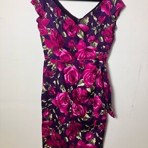 Vibrant Floral Midi Dress in Pink and Purple